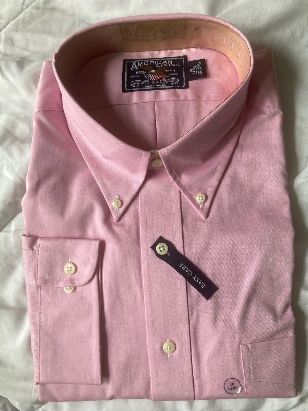 American Living Men’s XL Dress Shirt Pink 18 34/35 Button Down 100% Cotton NWT
